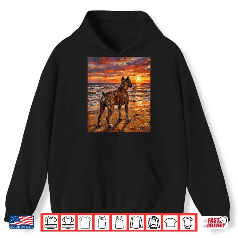Hoodie Brindle Boxer At A Sunset Beach Dog Artwork Shirt