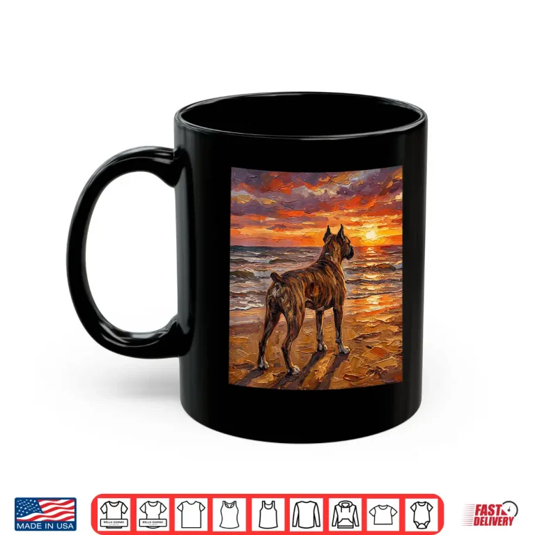 Mug Brindle Boxer At A Sunset Beach Dog Artwork Shirt