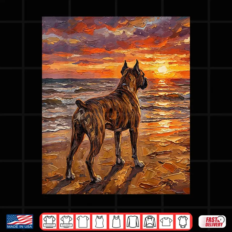 Design Brindle Boxer At A Sunset Beach Dog Artwork Shirt