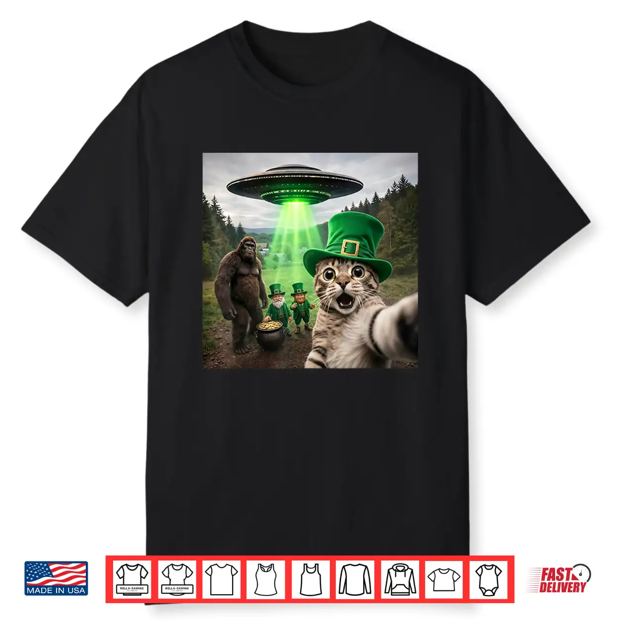 Festive Cat Selfie With Leprechaun Mythical Forest Shirt Festive Cat Selfie With Leprechaun Mythical Forest Shirt