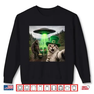Festive Cat Selfie With Leprechaun Mythical Forest Shirt 2 Sweatshirt Festive Cat Selfie With Leprechaun Mythical Forest Shirt