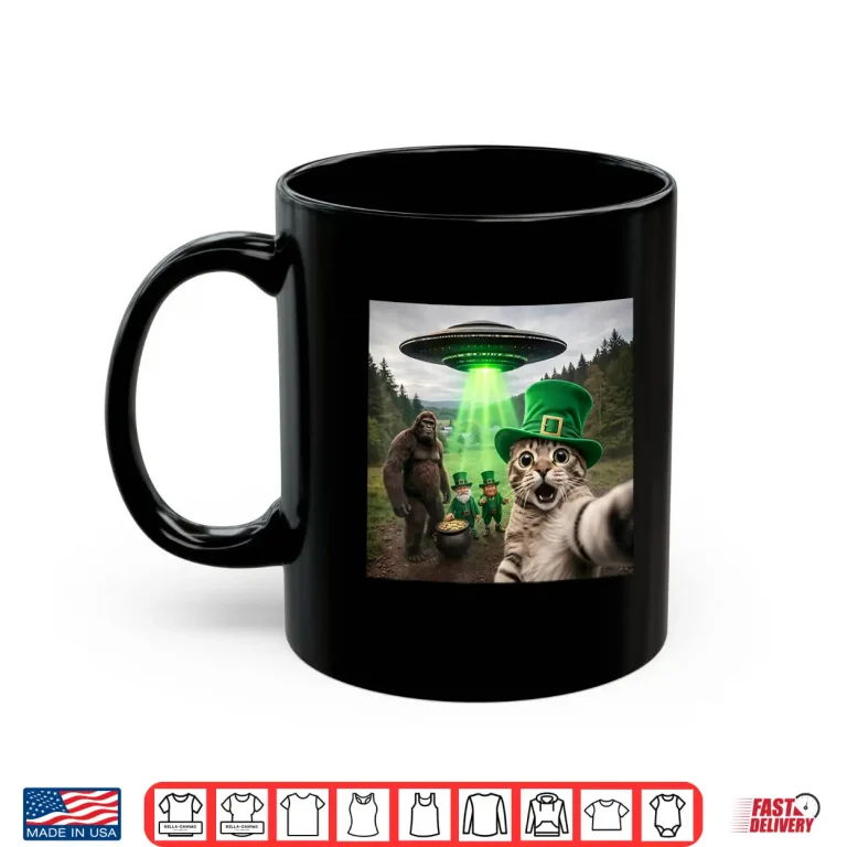 Mug Festive Cat Selfie With Leprechaun Mythical Forest Shirt