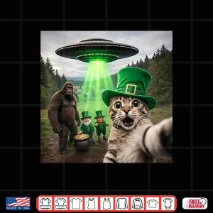 Festive Cat Selfie With Leprechaun Mythical Forest Shirt 4 Design Festive Cat Selfie With Leprechaun Mythical Forest Shirt