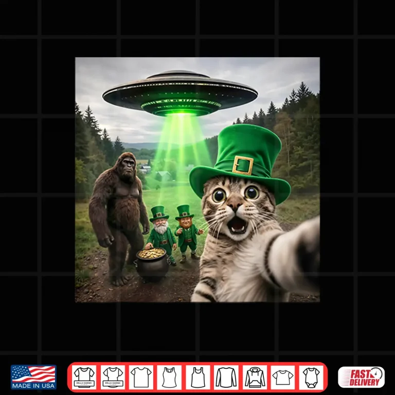 Design Festive Cat Selfie With Leprechaun Mythical Forest Shirt