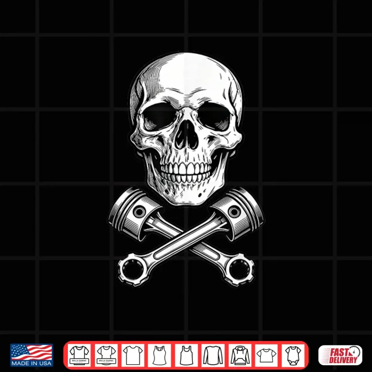Design Skull And Pistons Mechanical Engine Industrial Graphic Shirt