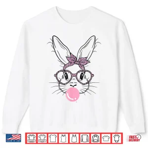 Sweatshirt Bunny Face Leopard Glasses Bubble Gum Easter Design Shirt