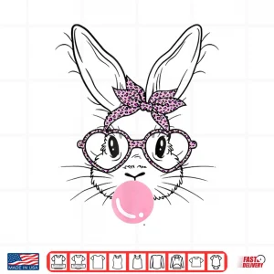 Design Bunny Face Leopard Glasses Bubble Gum Easter Design Shirt