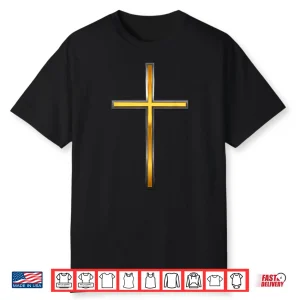 Large Gold Cross Christian Faith Spiritual Graphic Shirt
