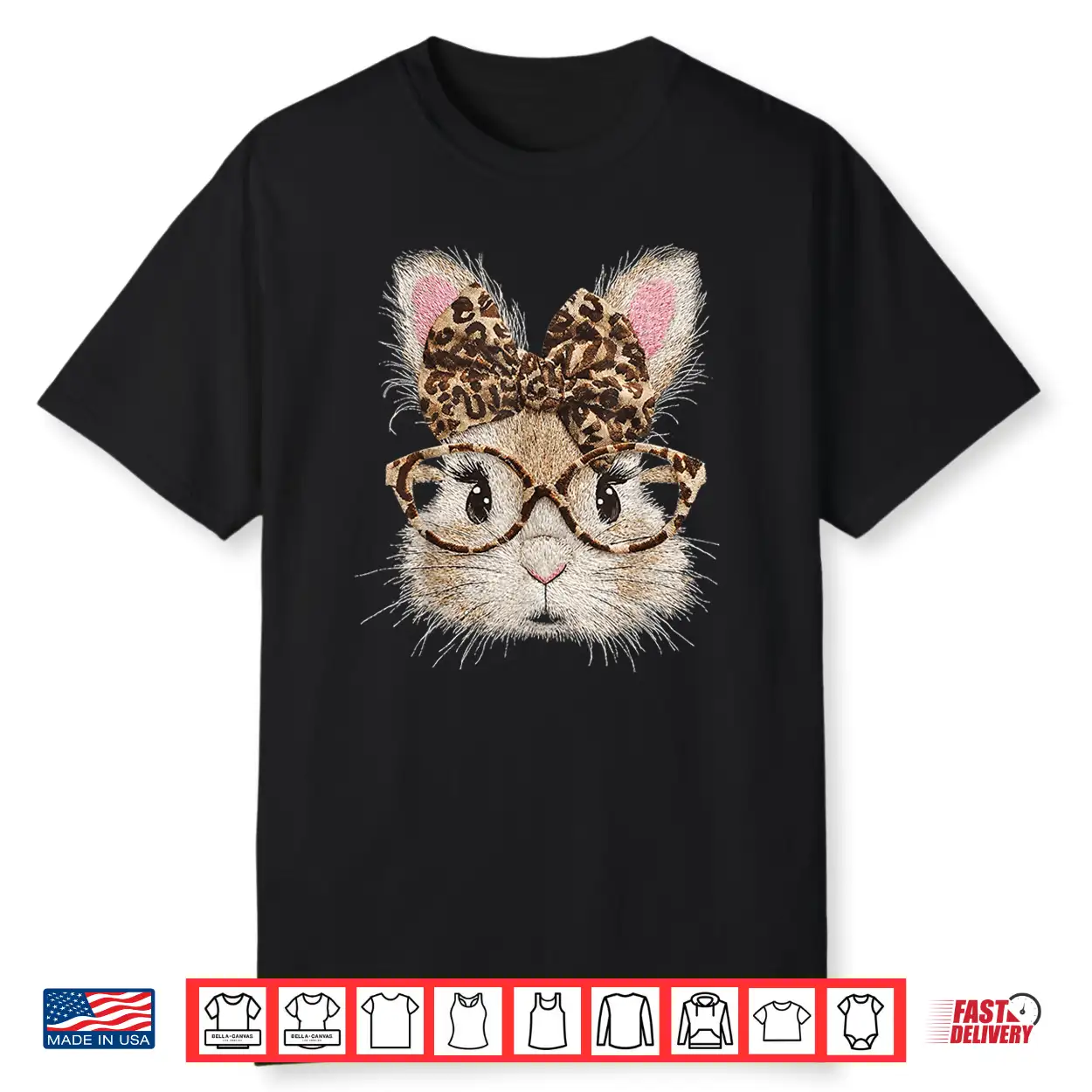 Bunny Face Glasses Bandana Leopard Rabbit Happy Easter Shirt Bunny Face Glasses Bandana Leopard Rabbit Happy Easter Shirt