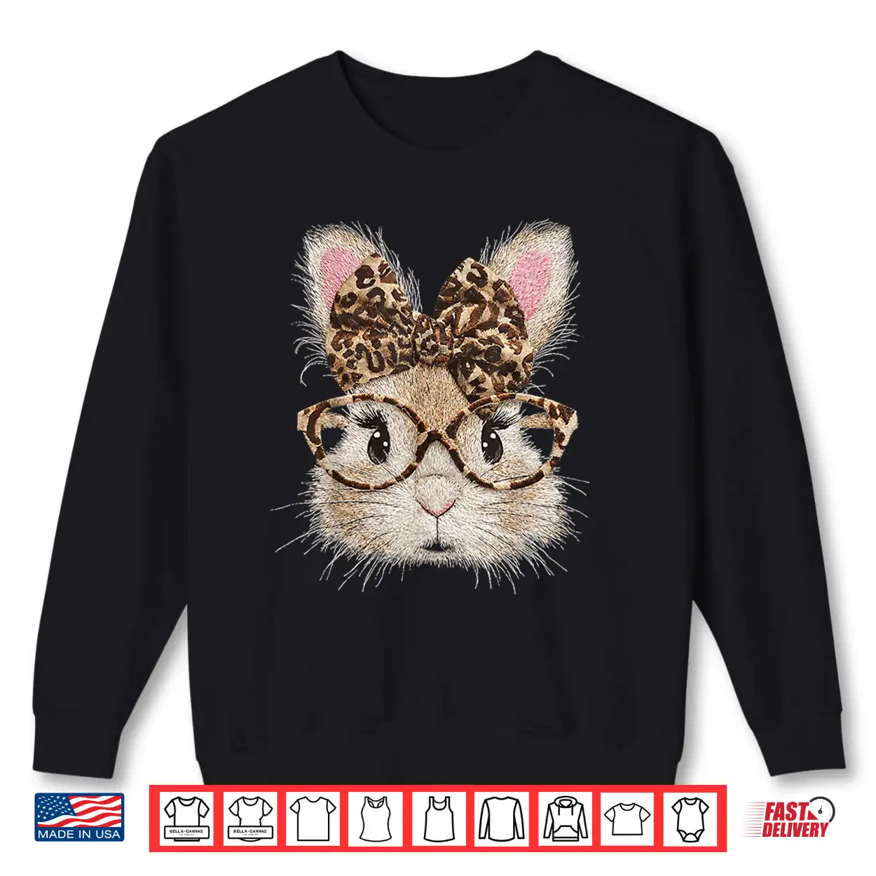 Bunny Face Glasses Bandana Leopard Rabbit Happy Easter Shirt Bunny Face Glasses Bandana Leopard Rabbit Happy Easter Shirt