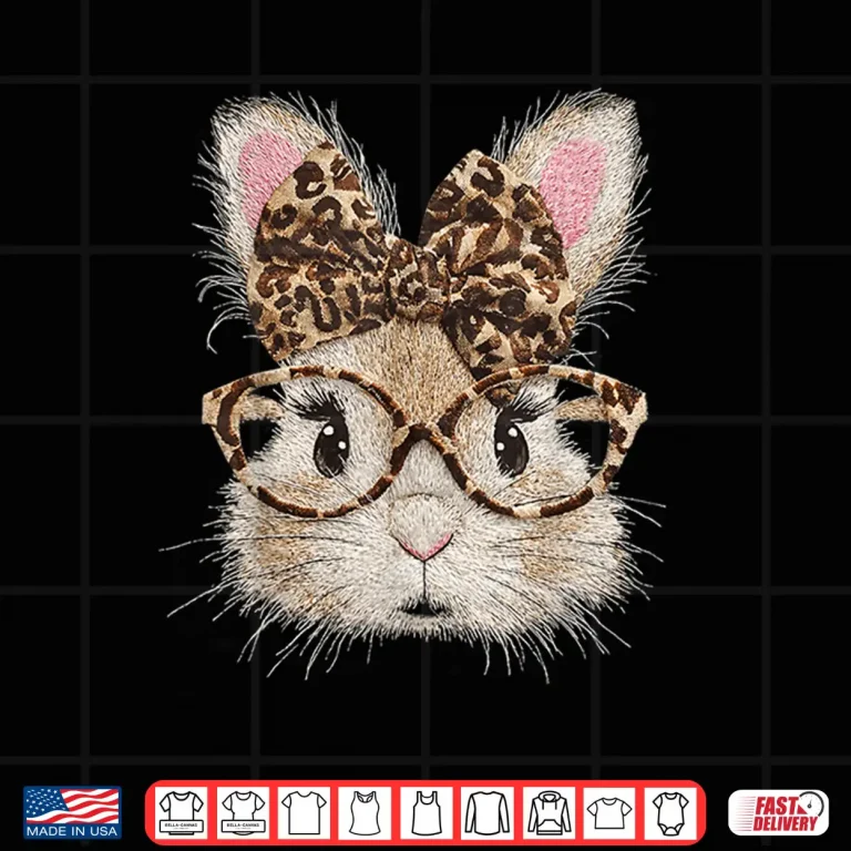 Design Bunny Face Glasses Bandana Leopard Rabbit Happy Easter Shirt