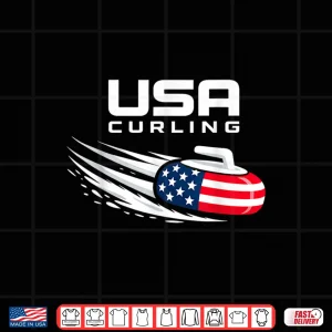 Design Curling Support American Flag Winter Sports Athletic Shirt