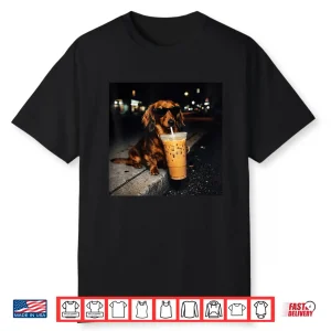 Dachshund Drinking Iced Coffee Cute Dog Meme Humor Shirt