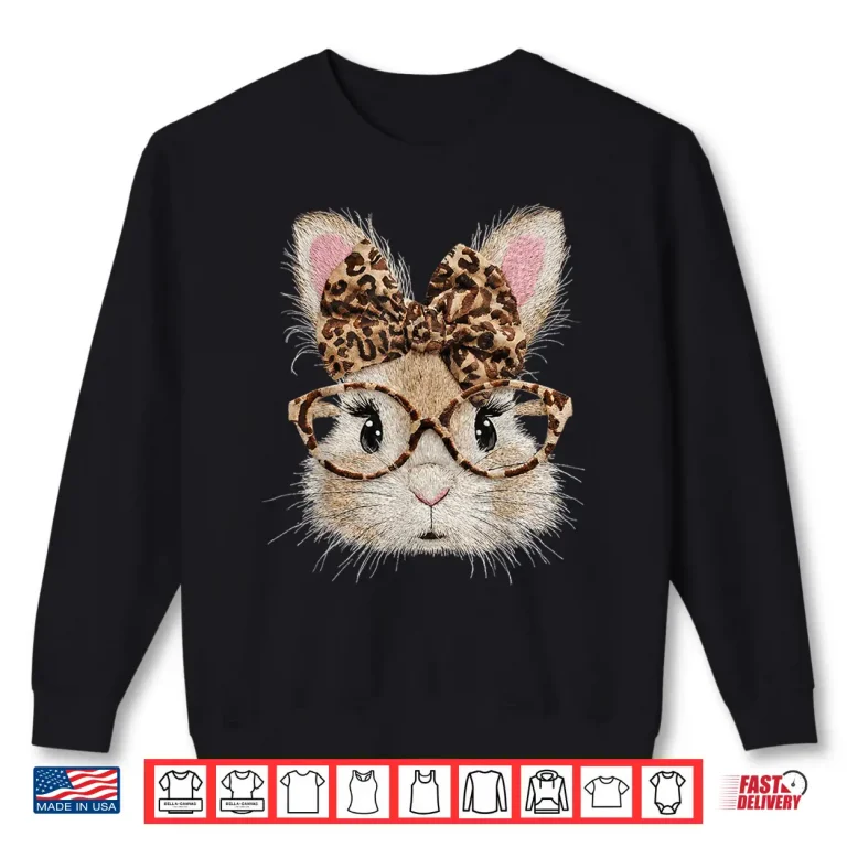 Sweatshirt Cute Bunny Rabbit Face Leopard Coquette Bow Easter Shirt