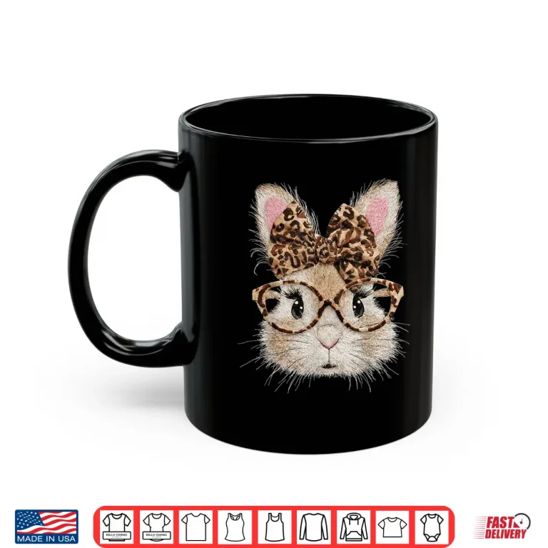 Mug Cute Bunny Rabbit Face Leopard Coquette Bow Easter Shirt