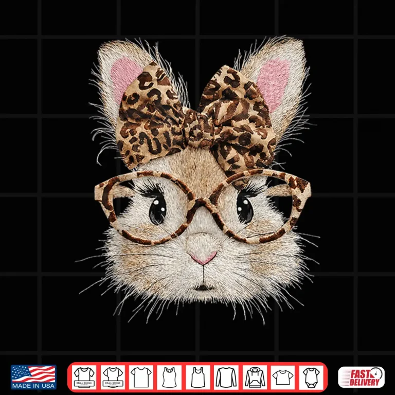Design Cute Bunny Rabbit Face Leopard Coquette Bow Easter Shirt