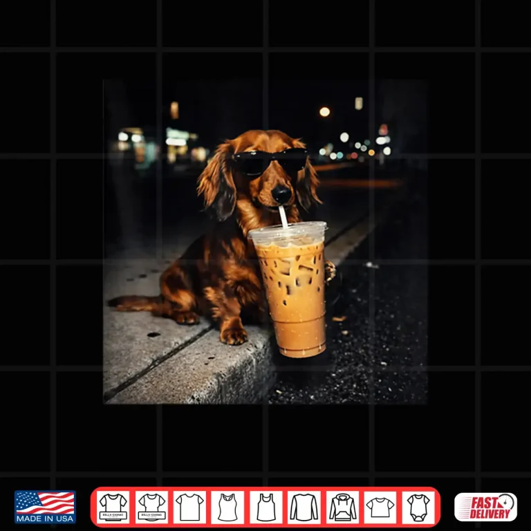 Design Dachshund Drinking Iced Coffee Cute Dog Meme Humor Shirt