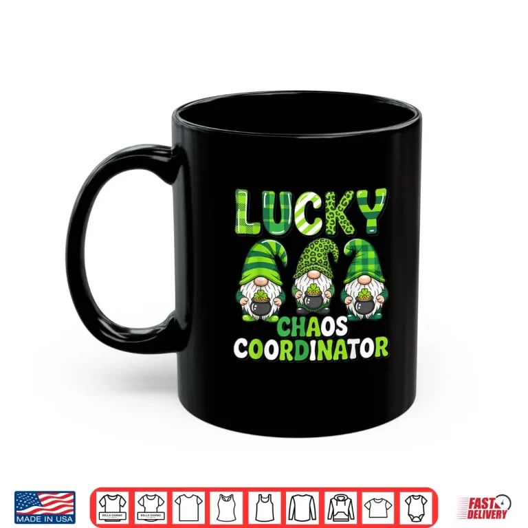 Mug Lucky Shamrock Leopard Gnomes Irish Festive Holiday Shirt