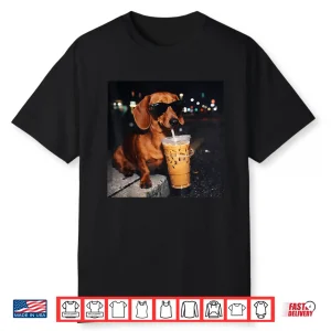Dachshund Drinking Iced Coffee Lover Canine Humor Shirt