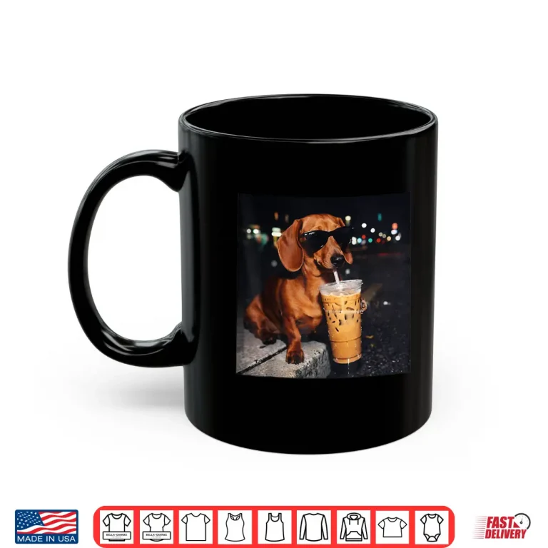 Mug Dachshund Drinking Iced Coffee Lover Canine Humor Shirt