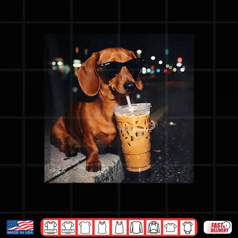 Design Dachshund Drinking Iced Coffee Lover Canine Humor Shirt