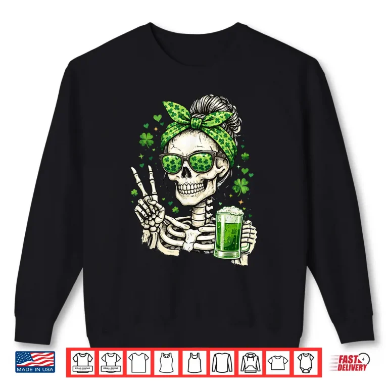 Sweatshirt Skull Sunglass Messy Bun Irish Festive Holiday Shirt