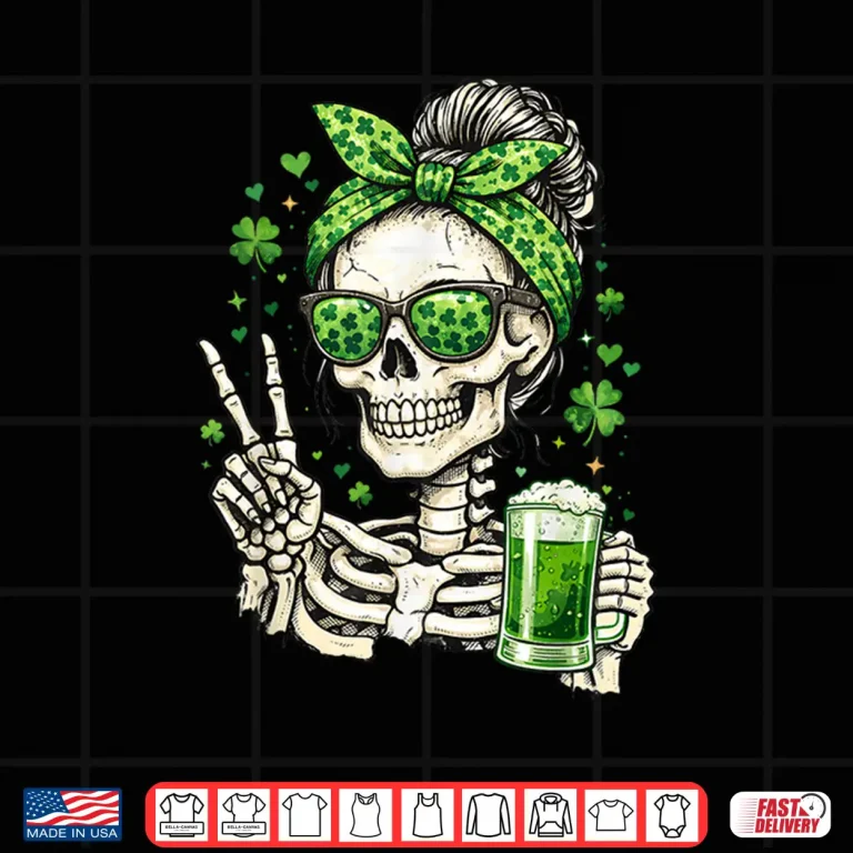 Design Skull Sunglass Messy Bun Irish Festive Holiday Shirt