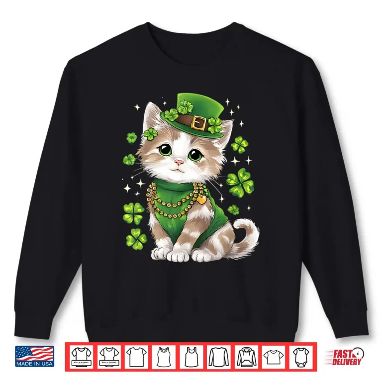 Sweatshirt St Patricks Day Cat Leprechaun Hat Shamrock Shirt