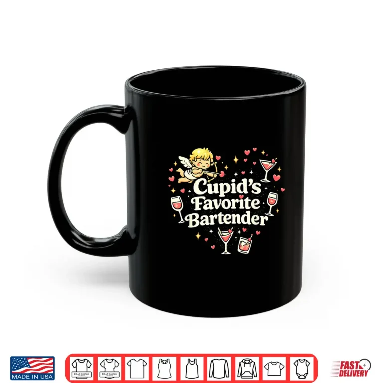 Mug CupidS Favorite Bartender Funny Valentine Drink Design Shirt