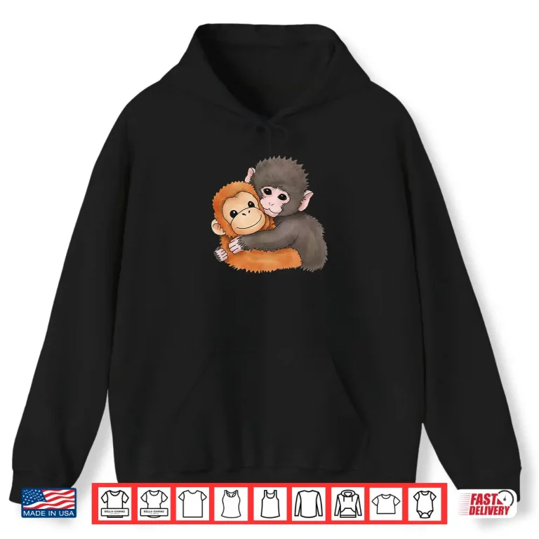 Hoodie Cute Baby Monkey Named Punch Plush Hugging Aesthetic Shirt