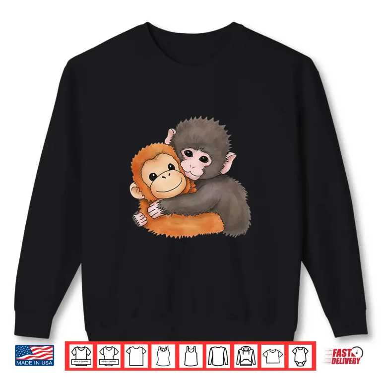 Sweatshirt Cute Baby Monkey Named Punch Plush Hugging Aesthetic Shirt