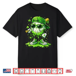 Baseball Ice Cream Drip Shamrock Saint Patricks Day Shirt