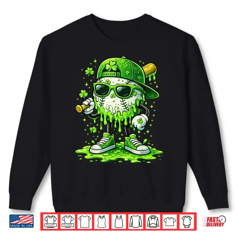 Sweatshirt Baseball Ice Cream Drip Shamrock Saint Patricks Day Shirt