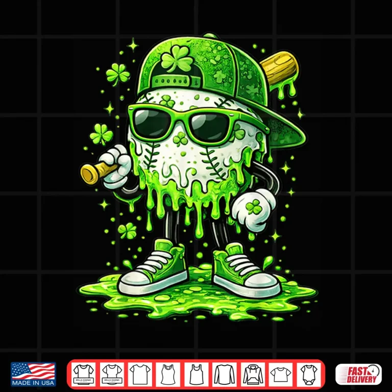 Design Baseball Ice Cream Drip Shamrock Saint Patricks Day Shirt