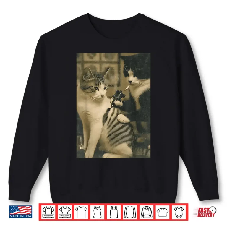 Sweatshirt Vintage Cat Smoking Inked Kitty Artist Humor Meme Shirt 2