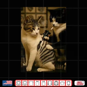 Design Vintage Cigarette Cat Smoking Inked Artist Meme Shirt 2