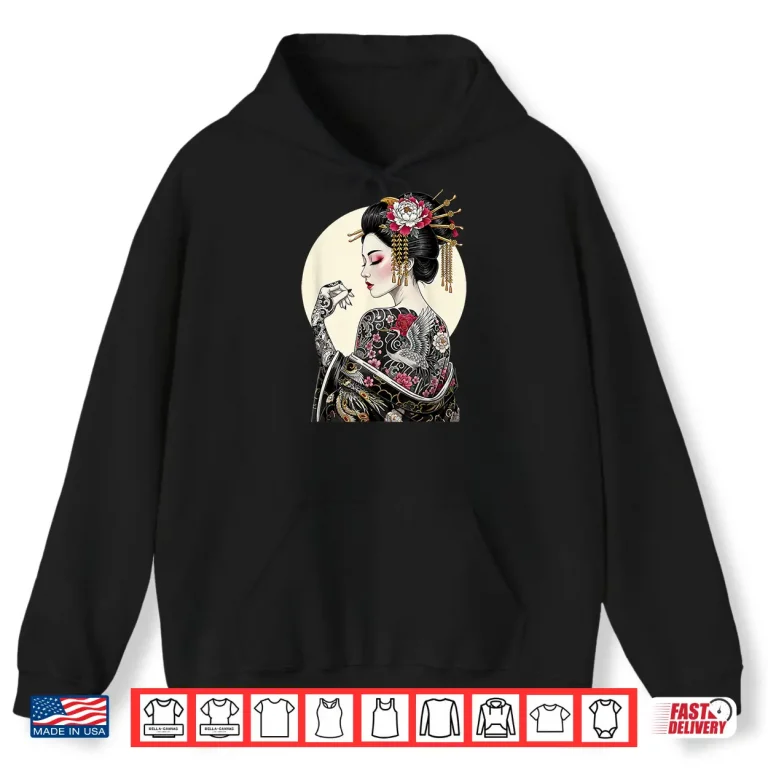 Hoodie Tattooed Geisha Japanese Souvenir Cultural Graphic Shirt