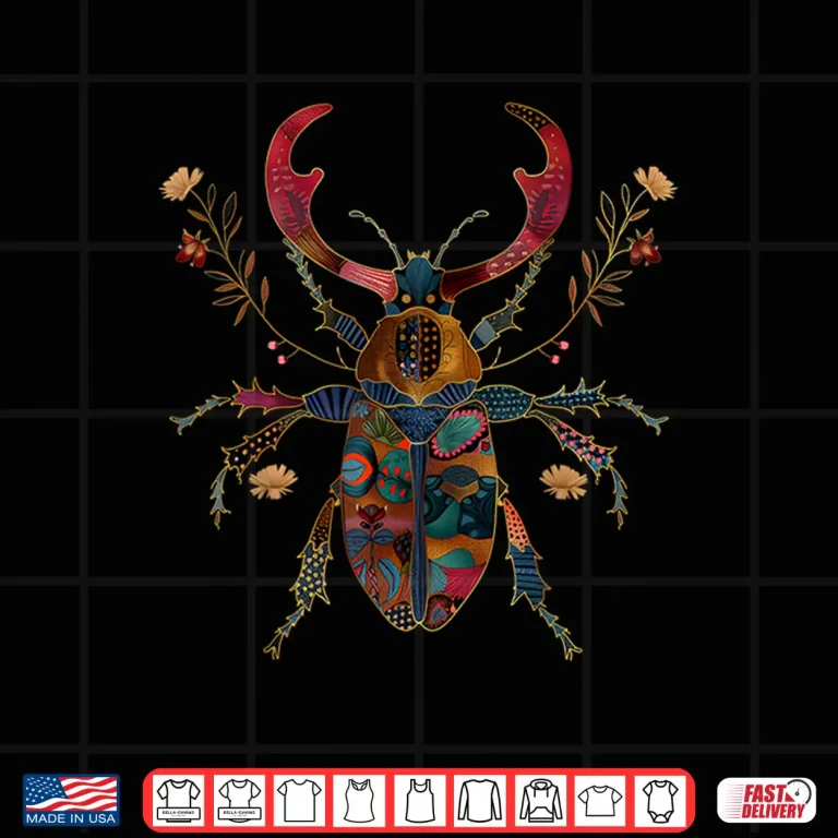 Design Stag Beetle Flowers Insect Tattoo Artist Entomology Shirt