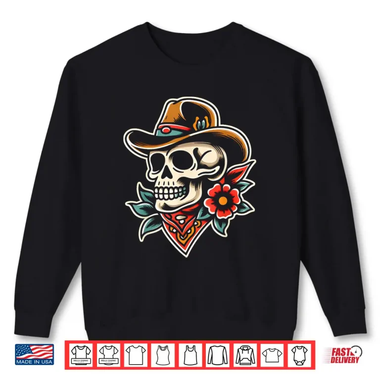 Sweatshirt Cowboy Skull Traditional Tattoo Artist Inked Graphic Shirt