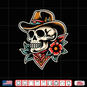 Design Cowboy Skull Traditional Tattoo Artist Inked Graphic Shirt