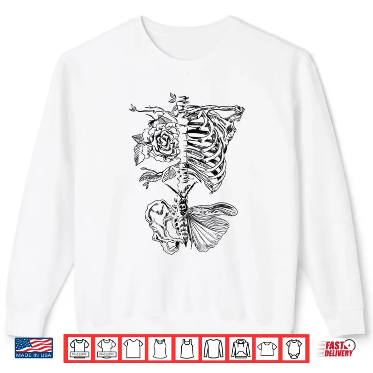 Sweatshirt Rose Butterfly Skeleton Tattoo Artist Ribcage Aesthetic Shirt