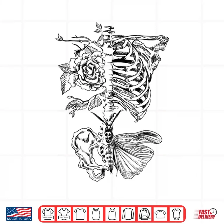 Design Rose Butterfly Skeleton Tattoo Artist Ribcage Aesthetic Shirt