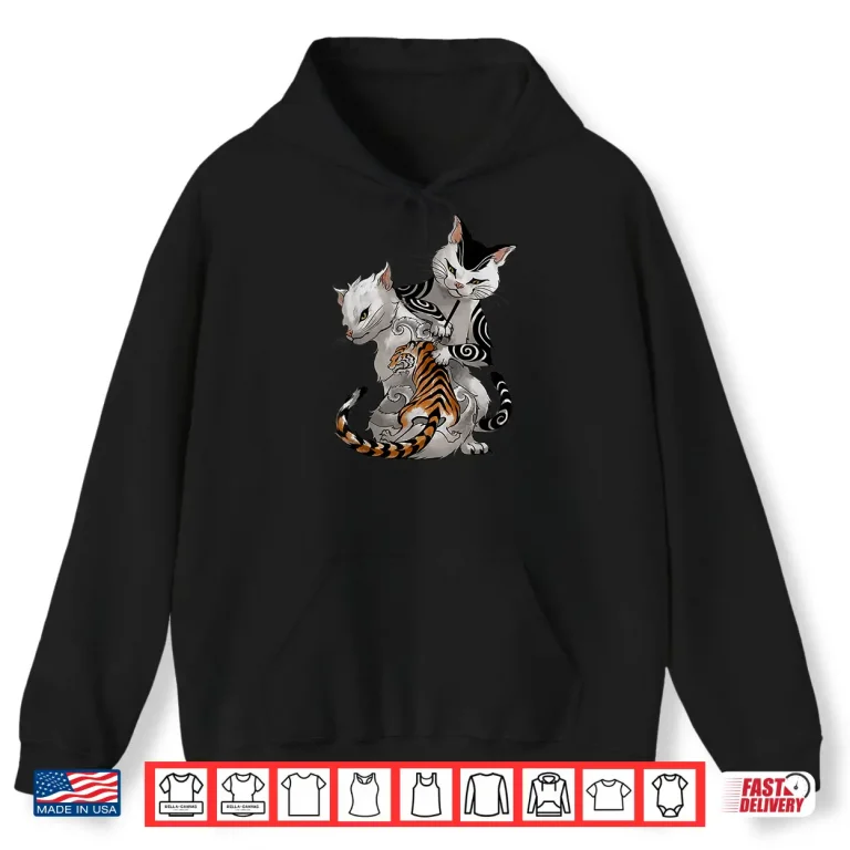 Hoodie Irezumi Cat Traditional Japanese Tattoo Artistic Shirt