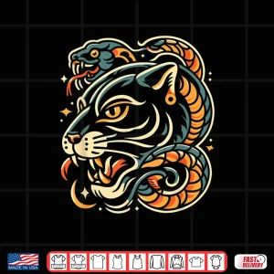 Design Snake And Panther Traditional Tattoo Artist Ink Design Shirt
