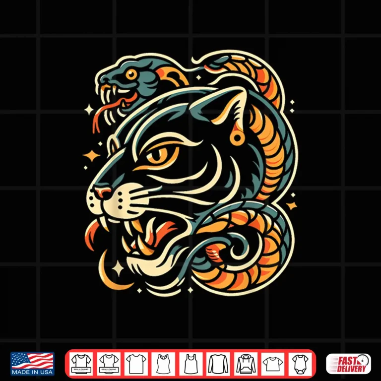 Design Snake And Panther Traditional Tattoo Artist Ink Design Shirt