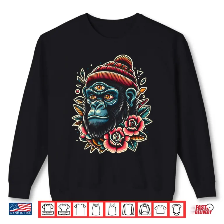 Sweatshirt Three Eyed Gorilla Monkey Traditional Inked Artist Shirt