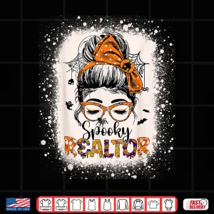 Design Spooky Real Estate Agent Halloween Messy Bun Graphic Shirt 1