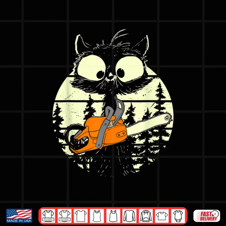 Design Cat With Chainsaw Cute Lumberjack Forester Cat Shirt