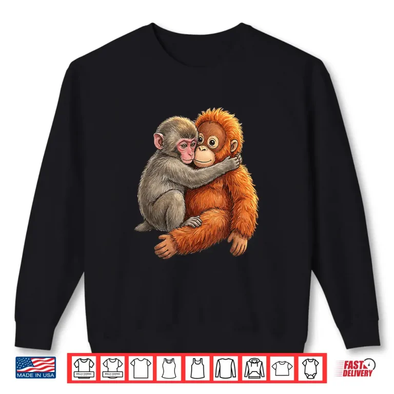 Sweatshirt Baby Macaque Hugging Plush Cute Japanese Monkey Graphic Shirt