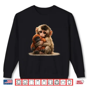Sweatshirt Baby Monkey Hugging Plush Japanese Macaque Meme Shirt